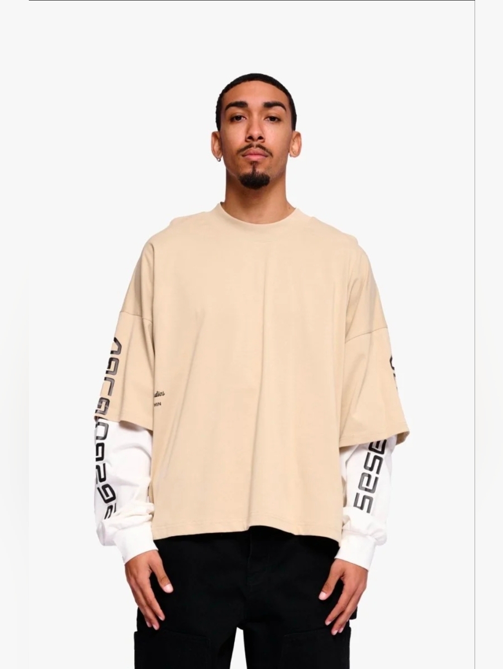 NEW!! Valabasas Men's Oversized Beige Layered Long-Sleeve Shirt, NWT, L, XL, 2X